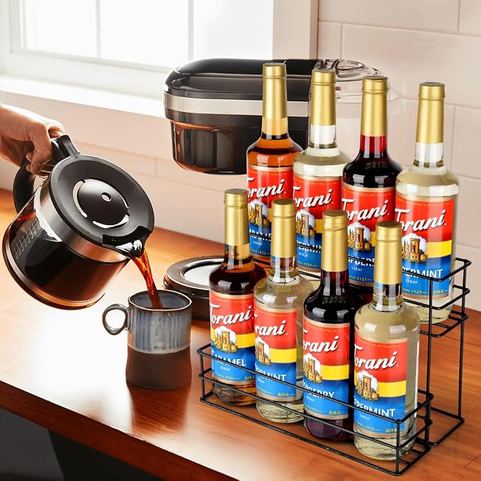 kimilus 8 Bottle Capacity Coffee Syrup Organizer 2 Tier Coffee Syrup Stand Shelf for Coffee Bar Kitchen Small Wine Rack for Bar Family Storage for Syrup Wine Dressing - Image 5
