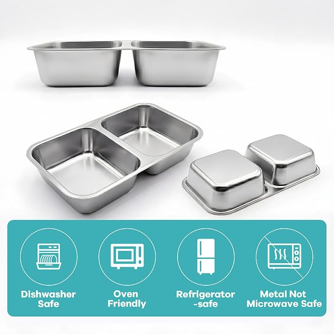 6 Pack Stainless Steel Snack Containers with Lids, 2 Compartment Metal Bento Snack Boxes, Reusable Divided Food Storage Containers for Dry Snacks, Lunch, Office, Travel - Image 6