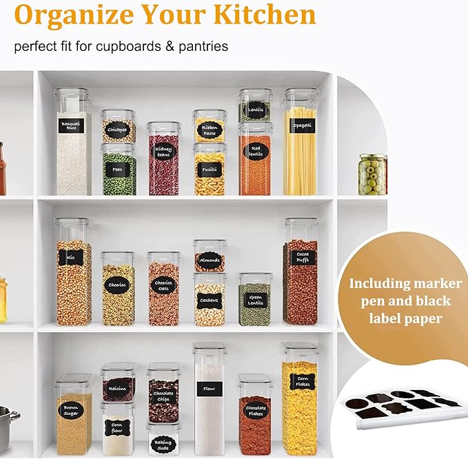 8pc Clear Airtight Canisters with Lids, Kitchen Dry Pantry Storage | 8pk clear airtight containers lock moisture out. Stackable plastic organizers for all your kitchen pantry dry foods - Image 6