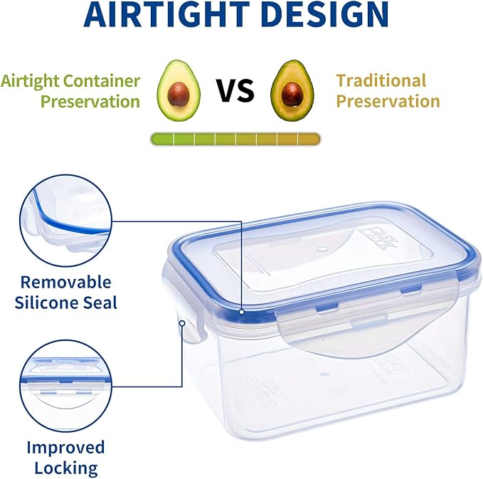 KIGI Small Food Storage Container Set, 4 Pack (0.7 Cup, 2.1 Cup) | Airtight Lids, BPA-Free Plastic, Leakproof, Ideal for Snack, Lunch, Meal Prep & Portion Control, 4-Sided Locking Lids - Image 3
