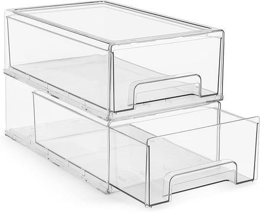 Sorbus Medium Clear Stackable Storage Drawers – 2-Pack Plastic Organizer Bins with Handles – Stackable Pull-Out Storage Drawers for Closet, Pantry, Office, Bathroom, Craft, and Toy Organization by Sorbus