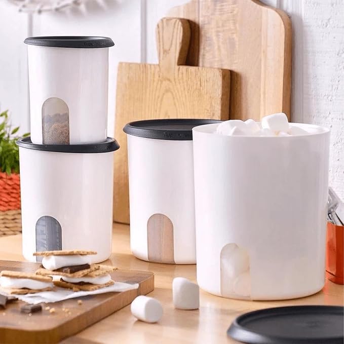 Tupperware One Touch Reminder Canisters 4 Canister Food Storage Set in White & Black, Dishwasher Safe and BPA Free, (4 Containers, 4 Lids) - Image 6
