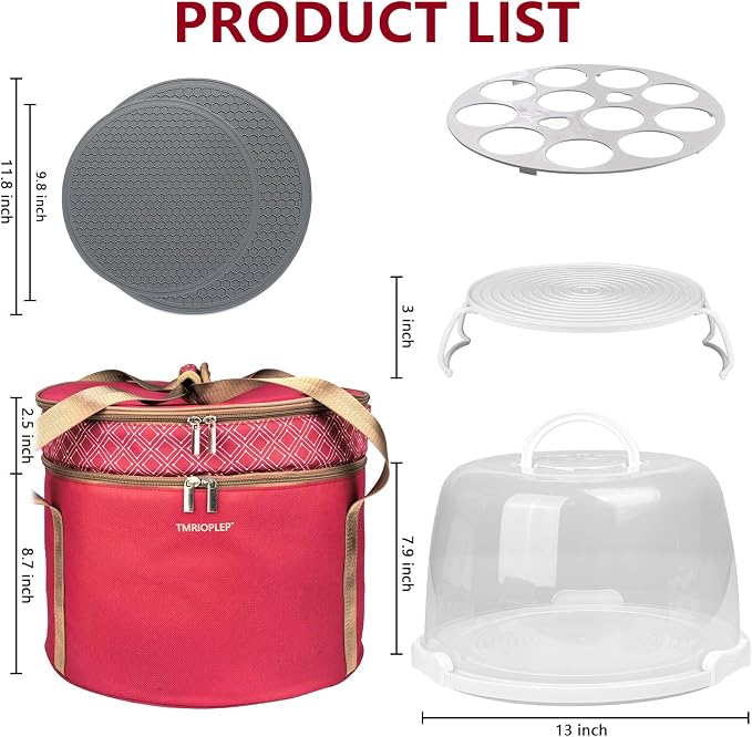 TMRIOPELP Tall Cake Carrier with Lid and Handle Insulated Cake Container Cake Transport Carrier Ideal for Pies Cupcakes and Pastries Perfect for Safe and Secure Cake Delivery (Red, 12 inch) - Image 6