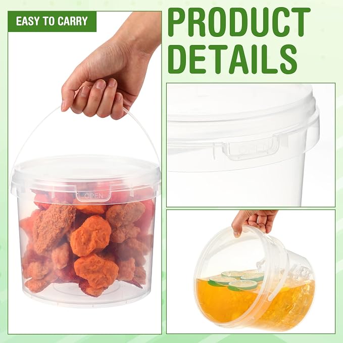 Funnymoom 24 Pack 101 oz/3L Clear Deli Buckets with Lids Plastic Ice Cream Bucket with Handle Safe Food Storage Round Tub Pails Containers Freezer & Microwave for Fruit Snack Take out - Image 3