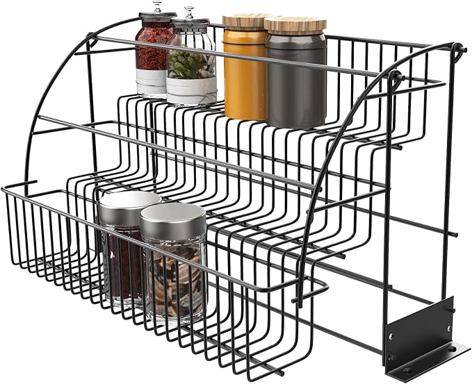 3-Tier Pull Down Spice Rack,Large Capacity Kitchen Storage Shelf Organizer Heightened Guardrail & Enlarged Mounting Plate for Cabinet/Pantry Holds Seasoning Jars Bottles Shakers Retractable Organizer by Unknown
