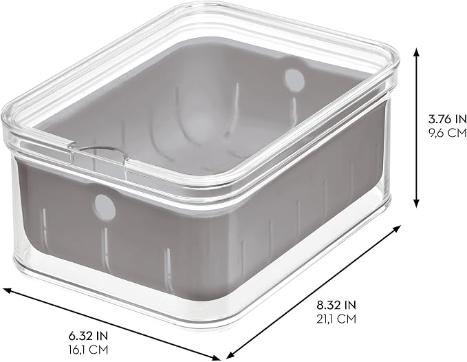 iDesign Small Fridge Berry Bin with Removable Colander Basket and Lid - Set of 6 - Clear/Gray - Image 3