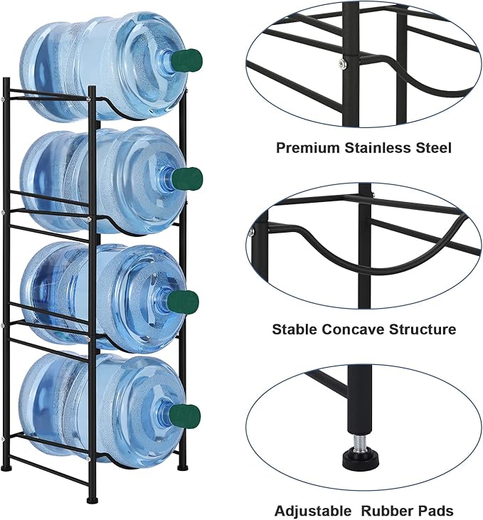 5 Gallon Water Bottle Jug Holder 4 Tier Heavy Duty Cooler Jug Storage Rack Detachable Bottle Organizer Shelf for Home, Kitchen, Office, Breakroom Space Save, Black - Image 5