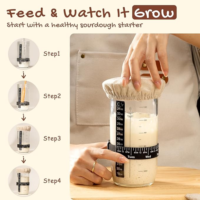 Astercook Sourdough Starter Kit with Round & Oval Banneton Bread Proofing Basket, Starter Jar, Dough Whisk, Scrapers, Stencils, Complete Sourdough Bread Baking Supplies, Fathers Day Gift for Men - Image 3