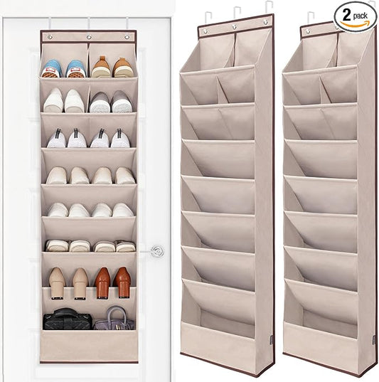 STORAGE MANIAC Over the Door Shoe Organizer Heavy-Duty Large Deep Pocket Hanging Shoe Organizer Shoe Rack Door Closet Shoe Organizer for Wall, Dorm & Narrow Door Storage Shoe Holder Oat Beige, 2 Pack by STORAGEMANIAC
