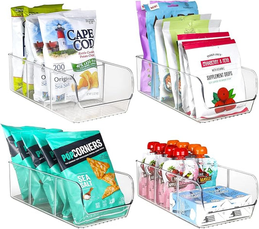 ELTOW 4-Pack Snack Organizer, 3-Compartment Plastic Bins with Removable Dividers, Chip & Food Storage for Pantry, Spices, Fridge, and Cabinet by Eltow