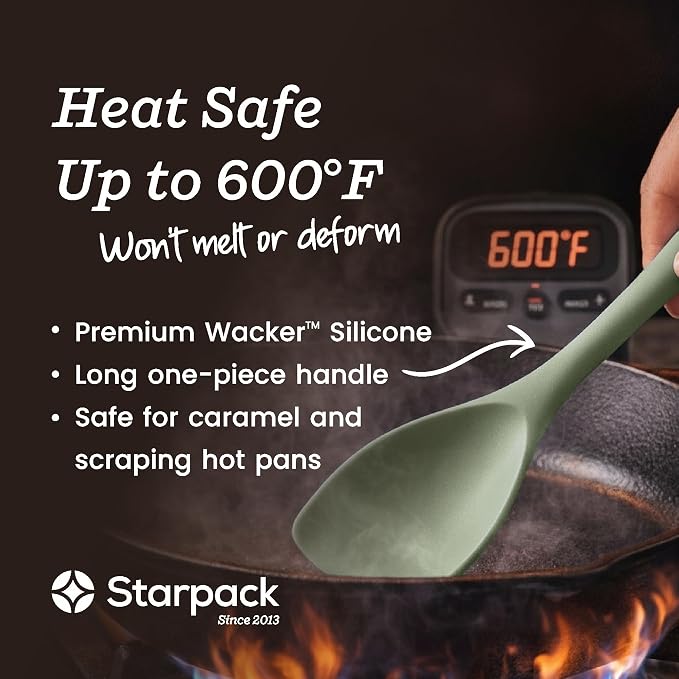 Starpack Like a Boss XL Silicone Cooking Utensils Set (6-Piece, 13.5") - LFGB Certified, 600°F Heat Resistant, BPA-Free - Heavy-Duty Steel Core, Dishwasher Safe - for Nonstick Cookware, Sage Green - Image 4