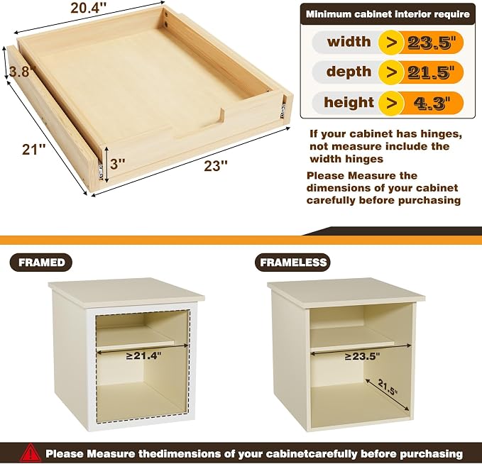 Pull Out Cabinet Organizer, 23''W×21''D Sliding Drawers for Cabinets, Soft Close Slide Out Wooden Pull out Drawers, Base Cabinet Organization for Kitchen, Pantry, Bathroom - Image 3