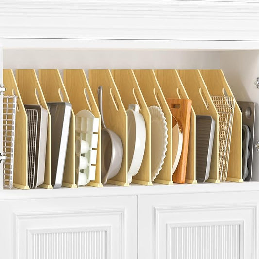 10 Pack Wood Tray Dividers for Cabinet, Cookie Sheet Organizer for Cabinet | No cutting required, Premium Wood, 2 Assembly Methods, Kitchen Cabinet Dividers for Storing pans, Baking tray, Cutting Board by sandpaint