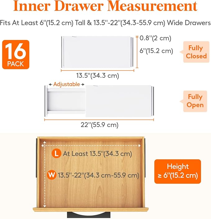 Lifewit 6" Tall Upgrade Drawer Dividers, Adjustable Deep Drawer Organizer | 16 Pack 13.5"-22" Expandable White Drawer Separator for Clothes, Dresser/Kitchen/Closet/Bedroom/Office Organization & Storage - Image 2