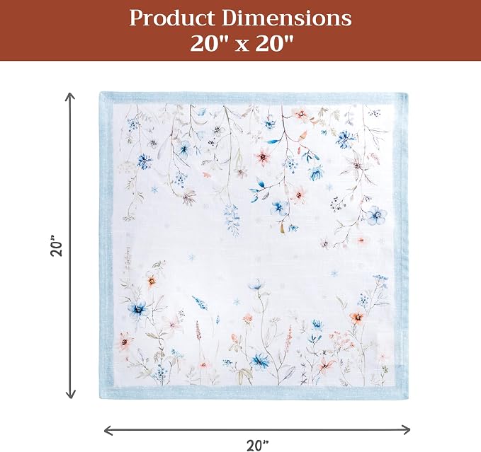 Maison d' Hermine Cloth Napkins Set of 4 Reusable 100% Cotton (20" x 20") | Everyday Square Napkins Cloth Washable Dinner Wedding Restaurant Hotel Kitchen Thanksgiving Christmas - Ice Florals - Image 7