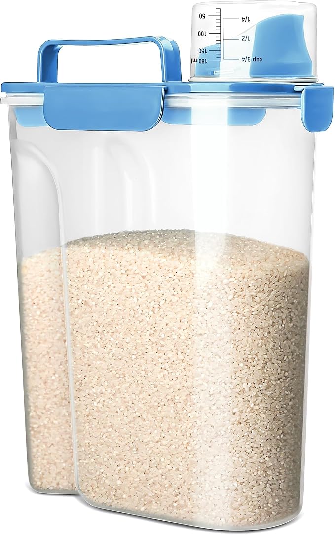 Viretec Rice Storage Container, 5 to 10lb Dry Food Airtight Dispenser, Pet Dog Cat Food Canister, BPA Free Clear Plastic Kitchen and Pantry Organization Bin for Oatmeal, Grain, Cereal, Pasta, Flour by Viretec