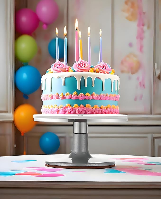 Yizish Cake Turntable Aluminum Alloy, 12 Inch Rotating Cake Stand Decorating Kits with Stainless Steel Icing Spatula (2pcs) and Icing Smoother (3pcs) for Baking, Pastries and Cupcakes - Image 6