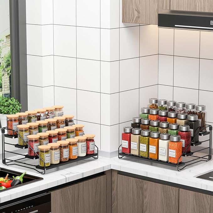 4 Tier Spice Rack Organizer for Cabinet, Depth Adjustable Spice Rack,1 Pack | Black, Metal Spice Organization for Cabinet, Easy Visibility, Tiered Spice Shelf Perfect for Cabinet, Pantry and Countertop - Image 9