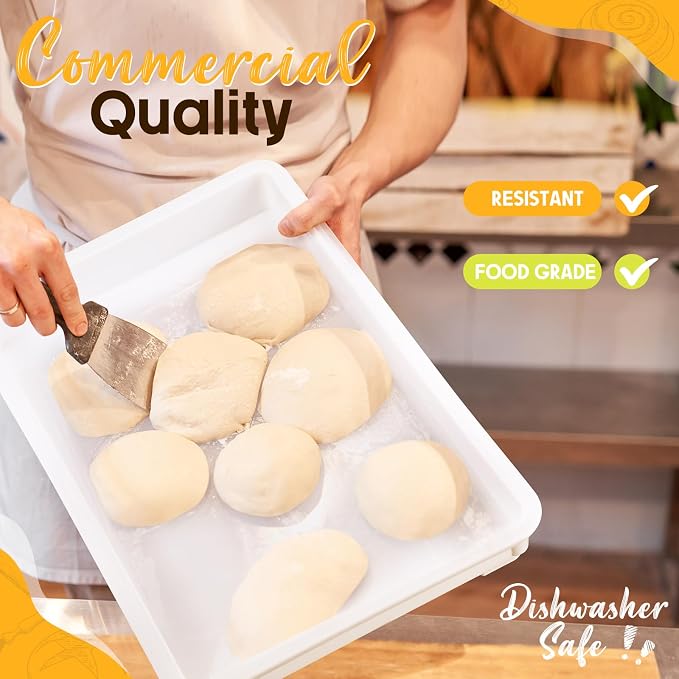 Tioncy 6 Pack White Pizza Dough Proofing Box Tray with Lid 22.44" x 15" x 2.8" Stackable Dough Proofing Containers for Pizza Bread Resistance to Impact Temperature Changes Commercial Family Use - Image 3