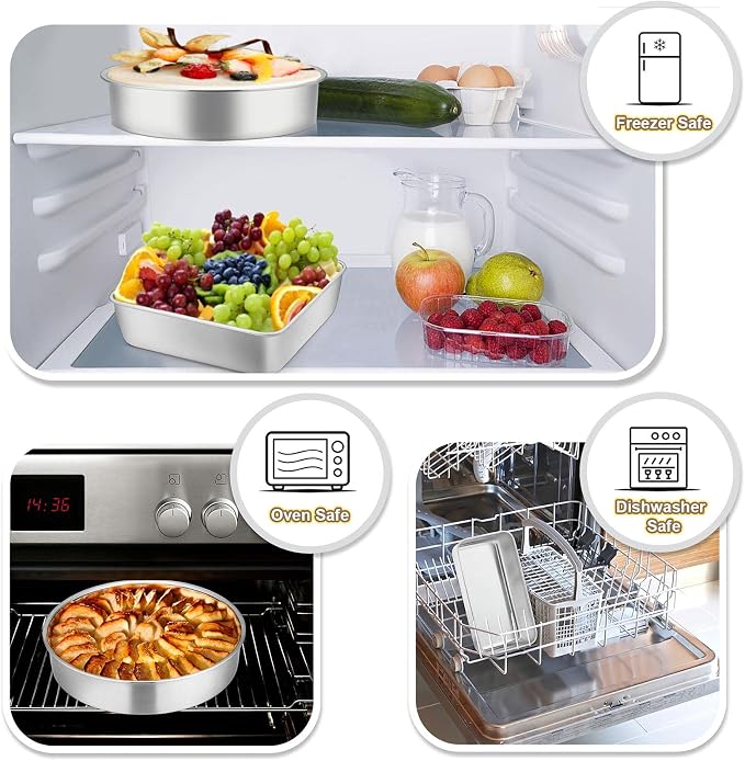 TeamFar Stainless Steel Bakeware Set of 5 | Toaster Oven Baking Roasting Pans, Square/Round Cake Pan, Loaf Pan & Muffin Pan, Healthy & Heavy Duty, Dishwasher Safe - Image 4