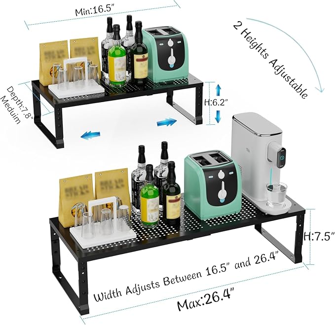 Expandable Spice Rack & Kitchen Cabinet Organizer - Stackable, Adjustable Shelves for Cabinets, Countertops, Cupboards & Pantries(1 Pack/Large/Black) - Image 3