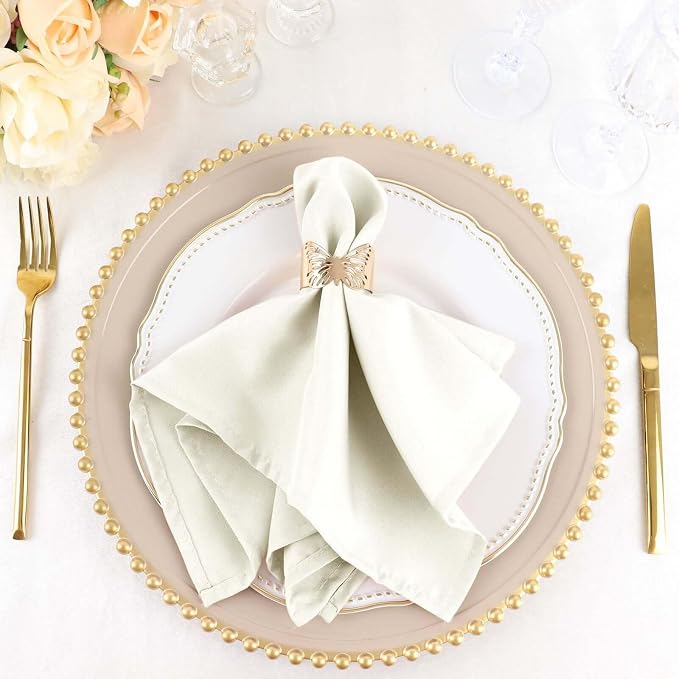 Efavormart Premium Cloth Napkins Set of 10, 17x17 Inch Ivory Violet Seamless Dinner Napkins, Washable Linen Table Napkin Cloth with Hemmed Edges for Weddings, Party and Banquet by efavormart