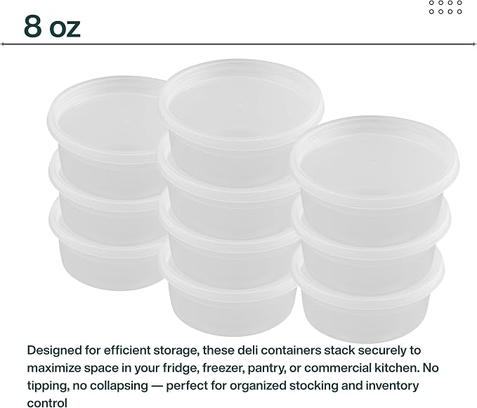 [8oz-100 Sets Plastic Deli Containers with Lids - BPA Free Clear Soup Containers with Airtight Lids, Leak Resistant Food Storage for Meal Prep, Stackable/Microwave/Dishwasher/Freezer Safe - Image 8