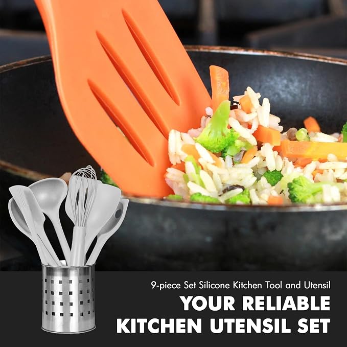 Chef Craft - Premium Silicone Kitchen Tools and Utensils Set, Non-Scratch, Withstands Temperatures up to 450°F, BPA-Free, 9 Piece Cooking Utensils Set, Gray - Image 5