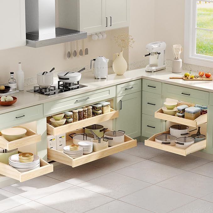 ROOMTEC Pull Out Cabinet Drawer for Kitchen Cabinets 25.5" W x 21" D, Pull Out Cabinet Organizer, Bottom Assembly, Requires At Least 26.5” Cabinet Opening, 2PCS - Image 6