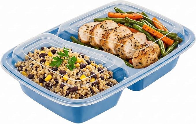 Restaurantware-Asporto 26 Ounce Compartment Take Out Boxes, 100 Microwavable Meal Prep Containers - 2 Compartments, With Clear Plastic Lids, Midnight Blue Plastic Food Containers, Do Not Contain BPA - Image 6