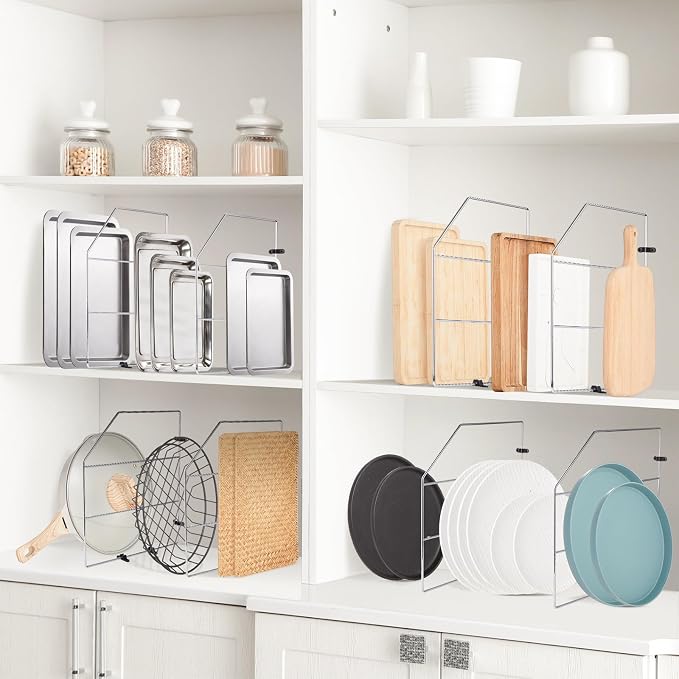 Blulu 4 Pcs Baking Sheet Organizer 18" x 20" Tray Dividers for Cabinets Kitchen Cabinet Dividers Vertical for Baking Sheets Chrome Pan Rack Storage Wires for Kitchen Cupboards(silver) - Image 5