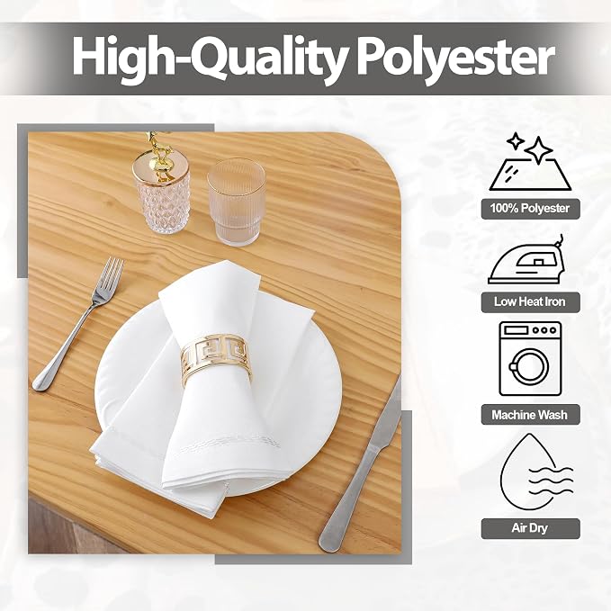 Majestic Giftware Polyester Napkins - NPK2-WT | Set of 12 (20" x 20") White Design Dinner Napkins Cloth | Linen Look Washable Cloth Napkins Set for Weddings, Banquets, or Restaurants - Image 3