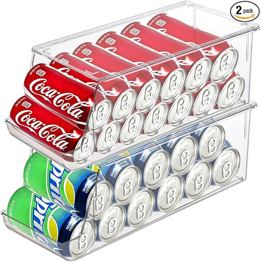 euoloar 2 Pack Soda Can Organizer for Refrigerator Stackable Can Holder Dispenser with Lid for Fridge Rack Freezer, Clear Storage Bins-Holds 12 Cans Each (Clear) by Unknown