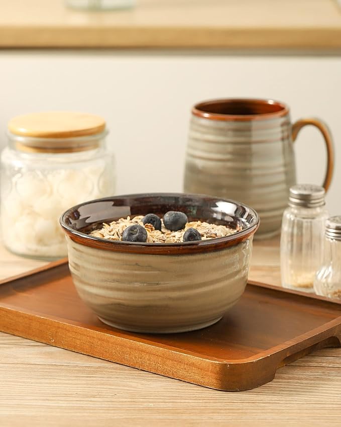 HASENSE Ceramic Cereal Bowls Set of 6, 20 oz Reactive Glaze Grey Soup Bowls | Prefect for Serving,Oatmeal, Rice, Desserts, Salads, and Pasta, Housewarming Gift, Microwave Dishwasher Safe - Image 4