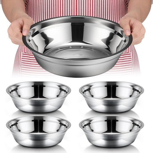 Nuogo 4 Pcs Stainless Steel Mixing Bowls Metal Mixing Bowls Extra Large Basin Salad Basin Deeper Edge Dishwasher Safe Mirror Finish for Home and Commercial, Silver (11 Inch 3.4 Qt) by Nuogo