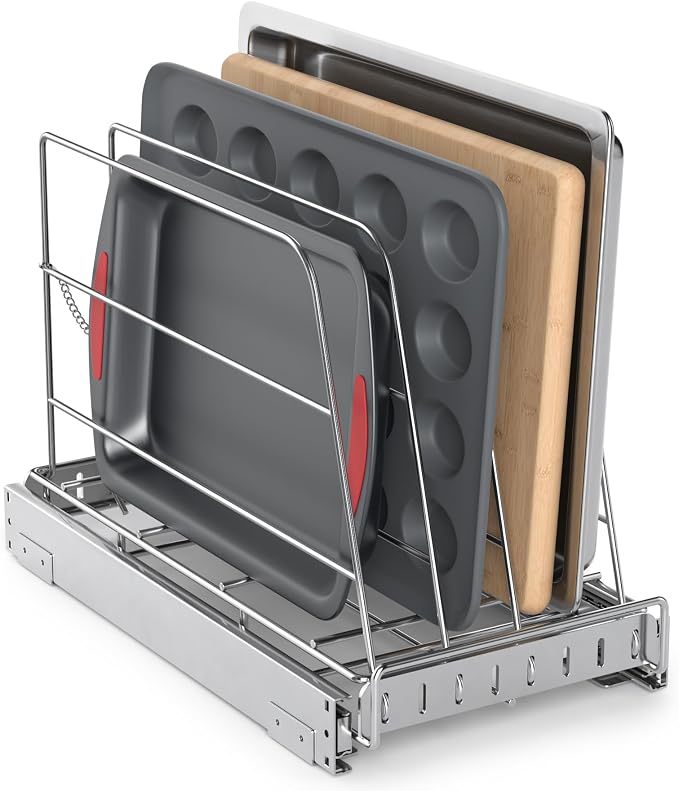NestSprout Pull Out Cabinet Organizer for Cutting Board, Cookie Sheet, Baking Sheet, Stainless Steel Sliding Rack for Bakeware & Trays, Heavy-Duty Cutting Board Organizer 9”W x 16.5”D | Stainless Steel Sliding Rack for Bakeware & Trays, Heavy-Duty Cutt... by NestSprout