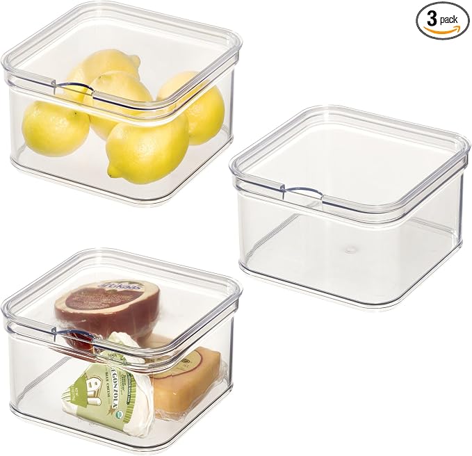 iDesign Stackable Fridge Organizer Bins with Lids for Fresh Produce - Set of 3 - Clear by iDesign