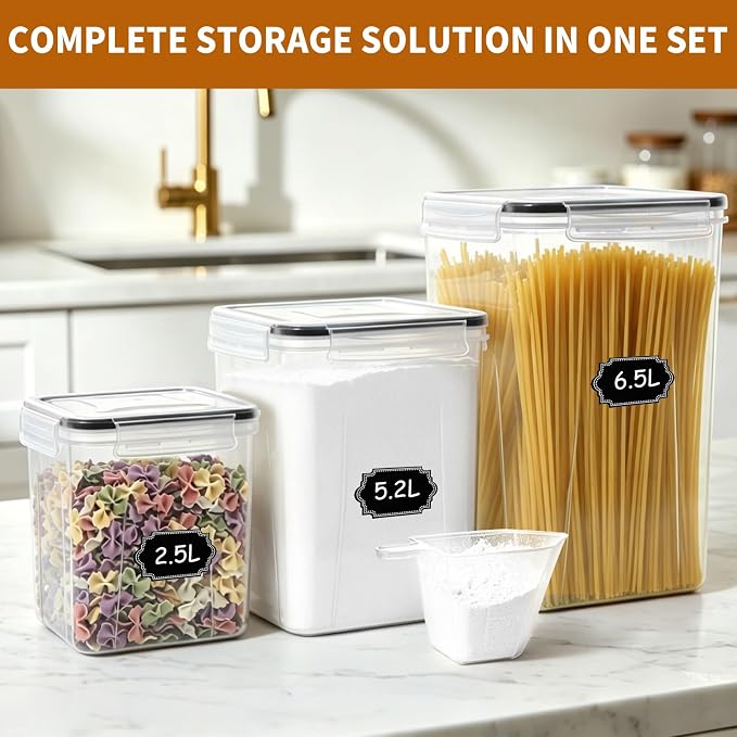 Flour Sugar Storage Containers, 10 Pack Large Airtight Food Storage Containers with Lids for Kitchen Pantry Organization and Storage, BPA Free Plastic Canisters Sets for Cereal, Rice and Baking - Image 6