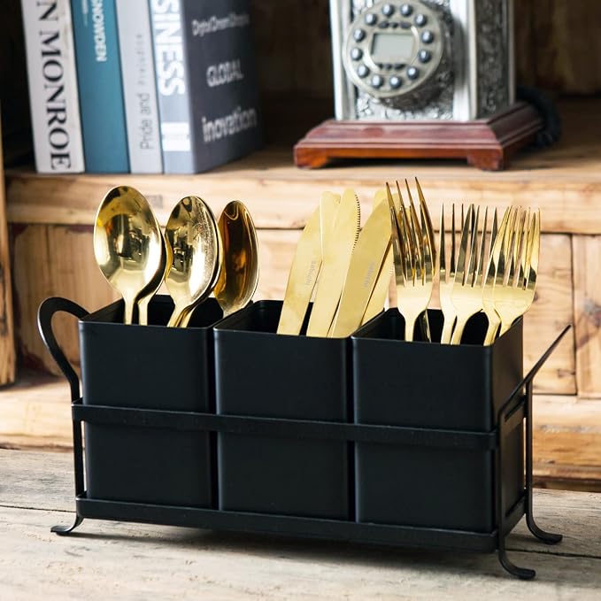 NelyBet Flatware, Cutlery,Kitchen Utensil & Silverware Caddy Organizer Bin Holder for Forks, Spoons, Knives - Perfect for Kitchen Countertop- Black - Image 6