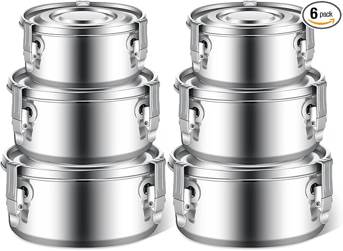 Zopeal 6- Piece Stainless Steel Food Storage Containers with Lids Leakproof Metal Lunch Boxes Stackable Reusable Canisters for Camping Trips Picnic Snacks Salad Soups, 3 Sizes(12oz, 22oz, 34oz) by Zopeal