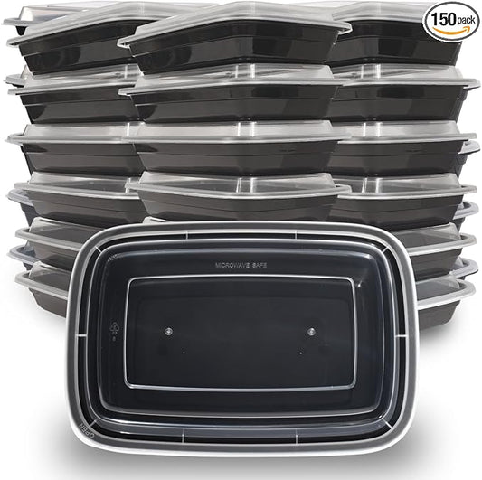 32oz 150 Pack Meal Prep Containers BPA Free Leakproof Stackable Food Storage Containers with Lids, Microwave & Dishwasher Freezer Safe Reusable To Go Containers Bento Box Style Take Out Clear Plastic by Unknown