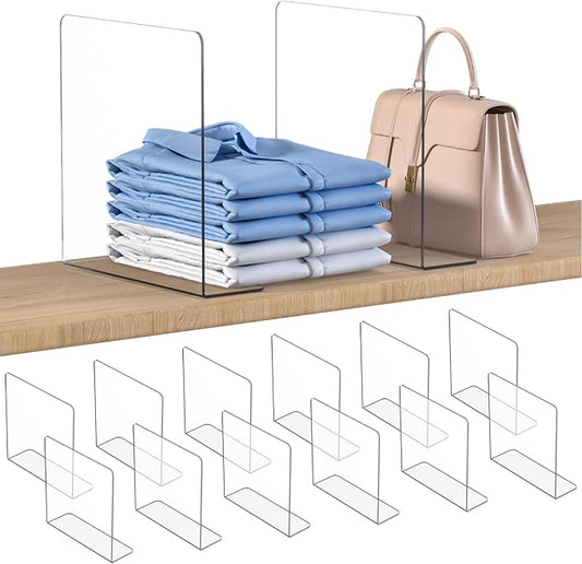 OKPOW Shelf Dividers Closet Organizer - 12" Tall X 11.8" Deep Acrylic Clear Sturdy Separate for Clothes Purse - Adjustable Space Saver Easy Install for Home Organization Enthusiasts 12 Pack by OKPOW