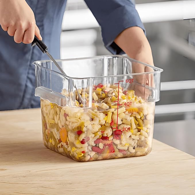 4 Pack 6QT Square Food Storage Containers with Lids | Clear NSF polycarbonate containers with scale, label and measuring cup, stackable for prep, storage, freezer. Dishwasher safe - Image 9