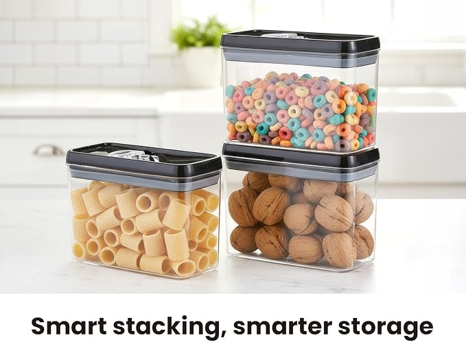 Felli Flip Tite Storage Container with Lid 4” RECTANGULAR Airtight Ring Flip Top, Stackable Kitchen Counter Pantry Organizer Acrylic Canister Jar for Pasta Spaghetti Cereal Granola Coffee (1.9qt) - Image 6