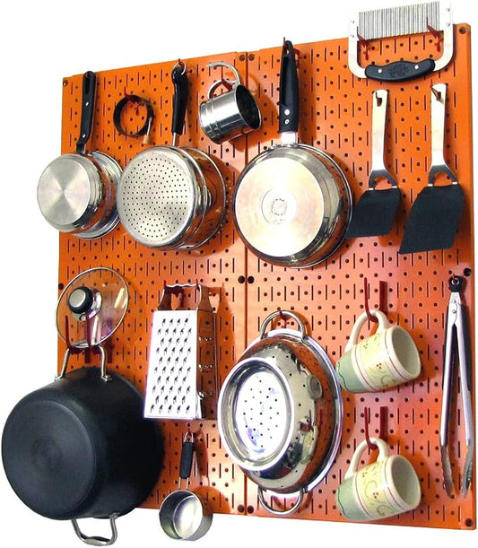 Wall Control Kitchen Pegboard Organizer Pots and Pans Storage Rack Organization Kit with Orange Pegboard and Red Accessories by Wall+Control