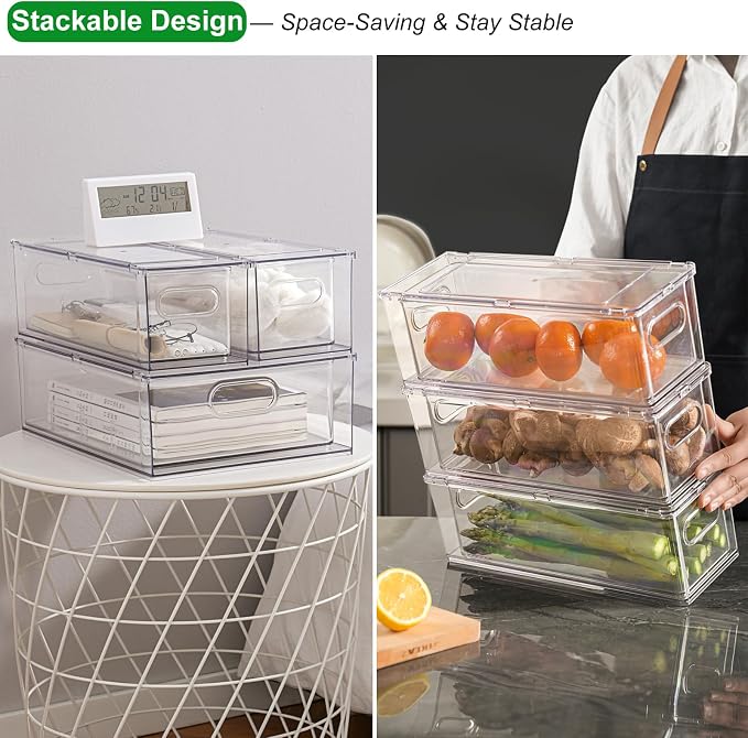 Taiuloo 3 Pack Stackable Refrigerator Organizer Bins with Pull-Out Drawer, Clear BPA-Free Food Storage Containers for Fridge Freezer, Kitchen Pantry Cabinet & Bathroom Vanity Organization - Image 6