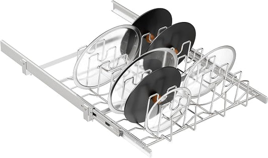 Slide Out Pot Lid Organizer Under Cabinet, Wire Dividers Kitchen Pull Out Pot Lid Storage Rack Holder, Full-Extension Rail 21" W*22" D by STORKING