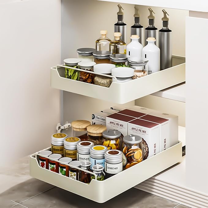 Pull Out Cabinet Organizer Fixed with Adhesive Nano Film, Heavy Duty Slide Out Pantry Shelves, Sliding Drawer Pantry Shelf for Kitchen, Living Room, Home,12.2" W x16.9 D x 2.75" H - Image 2