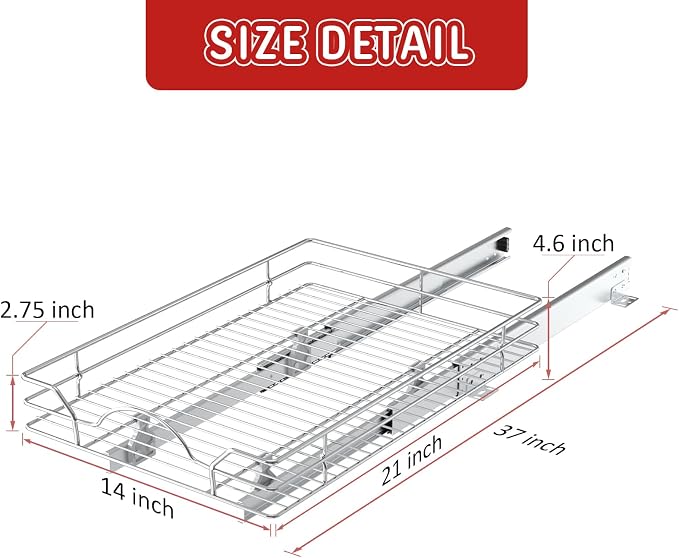 LOVMOR Pull Out Cabinet Organizer and Storage 14" W x 21" D, Slide Out Shelves for Kitchen Cabinets - Image 4