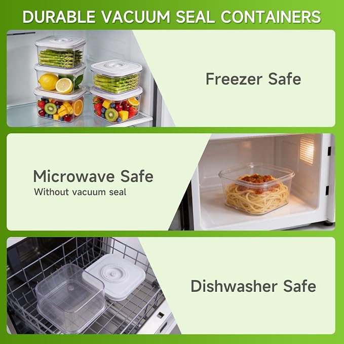 Vixino Vacuum Seal Containers, 3Pcs Reusable Food Storage Containers with Lids for Meal Prep and Freezer, BPA-Free，Microwave Safe，Leak-proof, Airtight (Vacuum Sealer Not Included) - Image 3